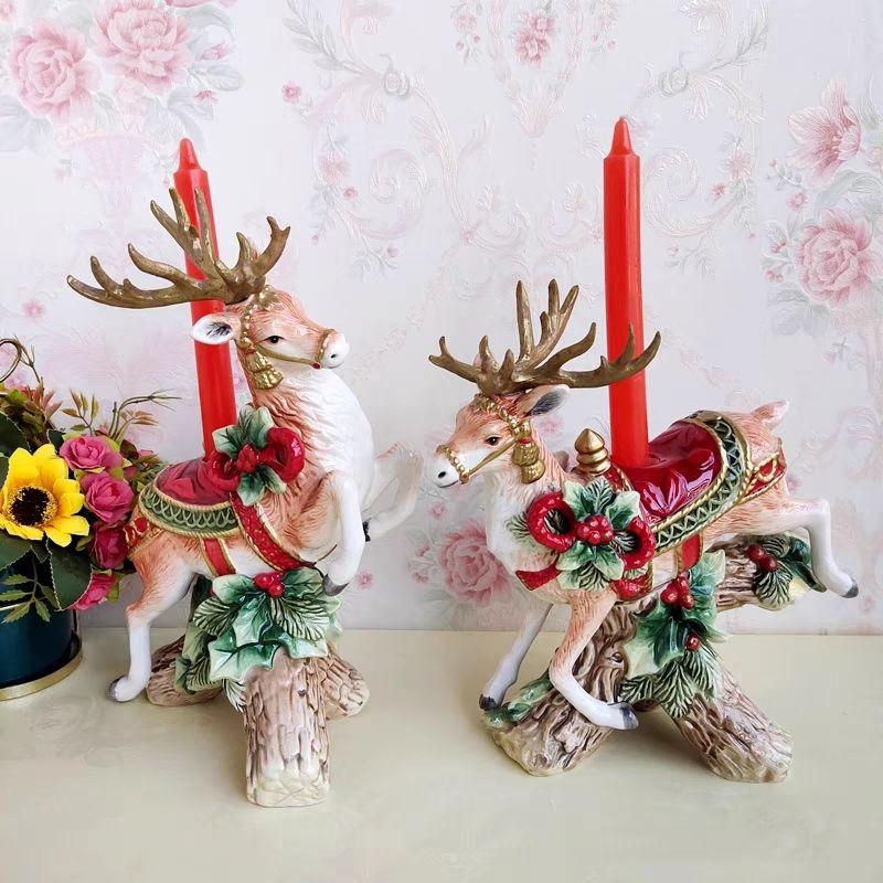 Ceramic Christmas Deer Candlestick Ornament Festival Restaurant Decoration Gift European Blessing Decoration