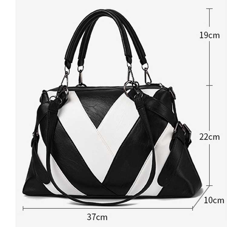 Women Shoulder Bag Portable Large Bag Soft Leather Contrast Color Large-capacity Shoulder Bag