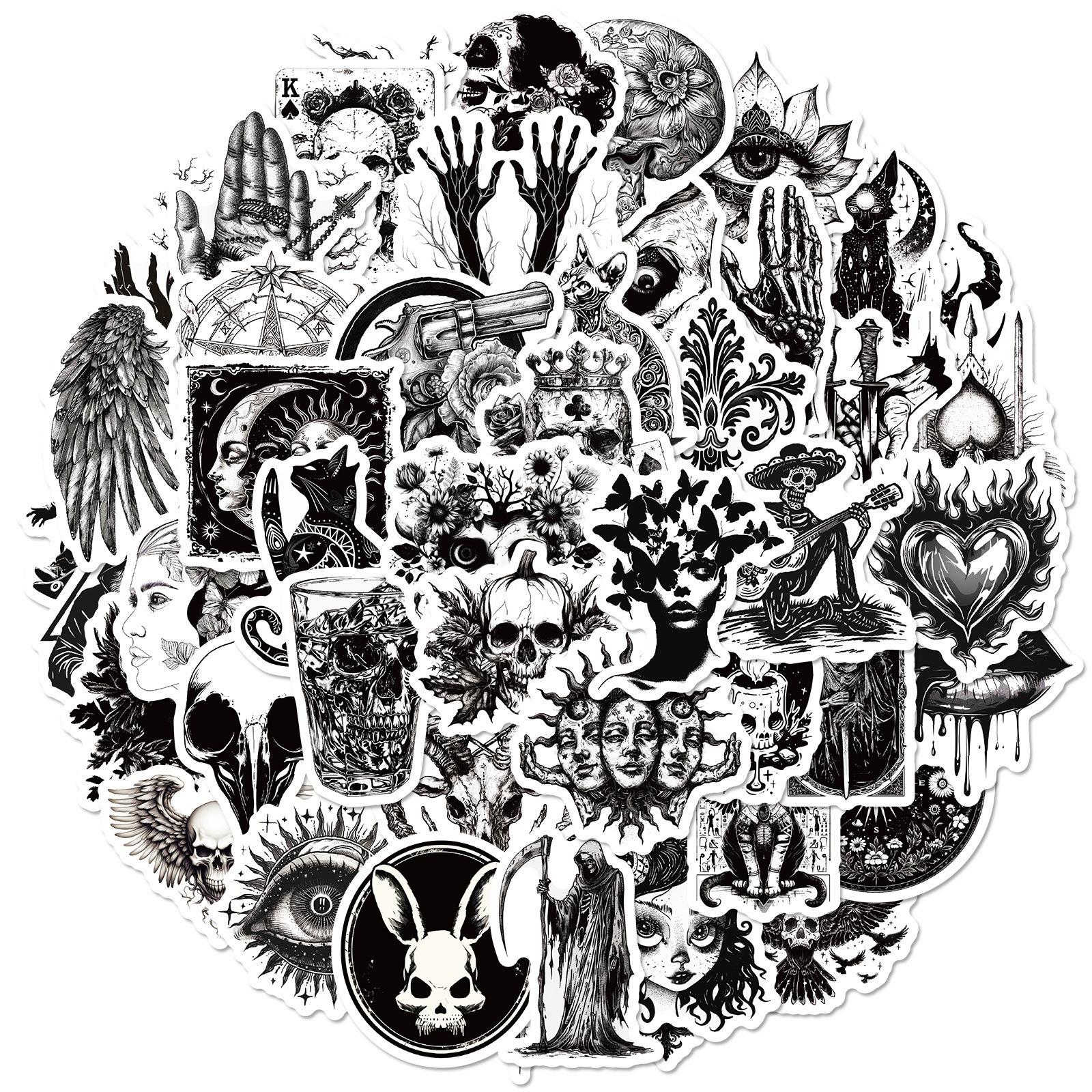 

50 Черно-белых Персонализированных Готических Наклеек Череп Крутая Мода Серия Ужасов Водонепроницаемые Наклейки