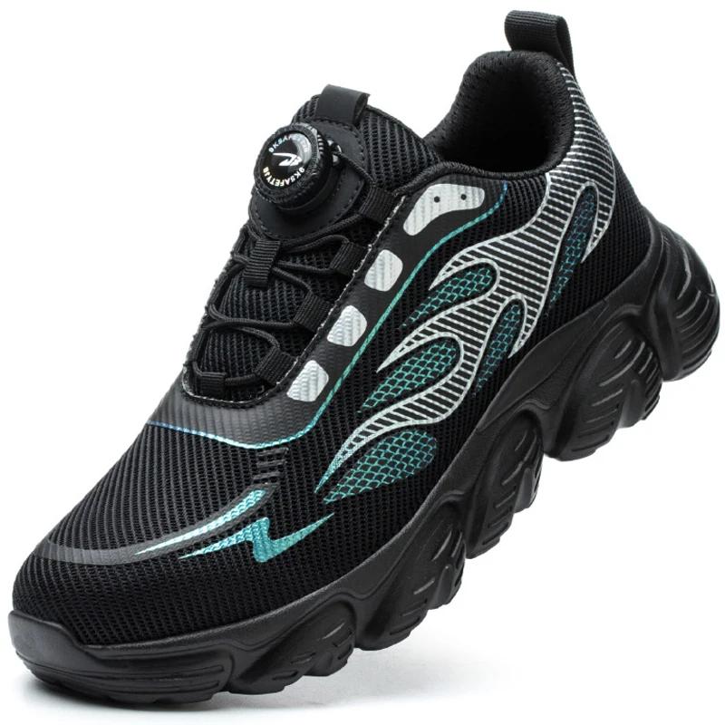 Scarpe da Ginnastica di Sicurezza Riflettenti Protettive Moda Uomo Punta in Acciaio Bottone Rotante Stivali da Lavoro Antiperforazione Anti Schiacciamento Scarpe da Uomo