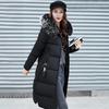Winter Women Parka Cotton Jacket Windproof Padded Coat Zip Up Long Sleeves Furry Hood Heat Retention Knee Length Solid Color Outwear with Pockets