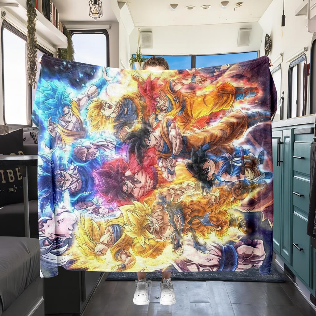 1pz Coperta in Flanella con Stampa Son Goku, Alta Qualità per Tutte le Stagioni, Decorazione per la Casa, Calore e Comfort, Perfetta per Regali di Natale