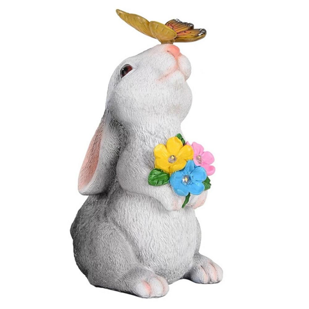 Solar Bunny Cat Statue Garden Decor LED Light Resin Animal Sculpture Figurine Outdoor Decoration for Courtyard