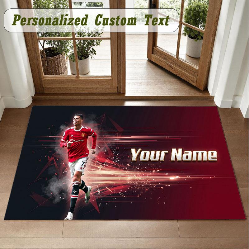 Crystal Velvet Square Rug Custom NameCristiano Ronaldo Pattern Non Slip Home Floor Decor Rug