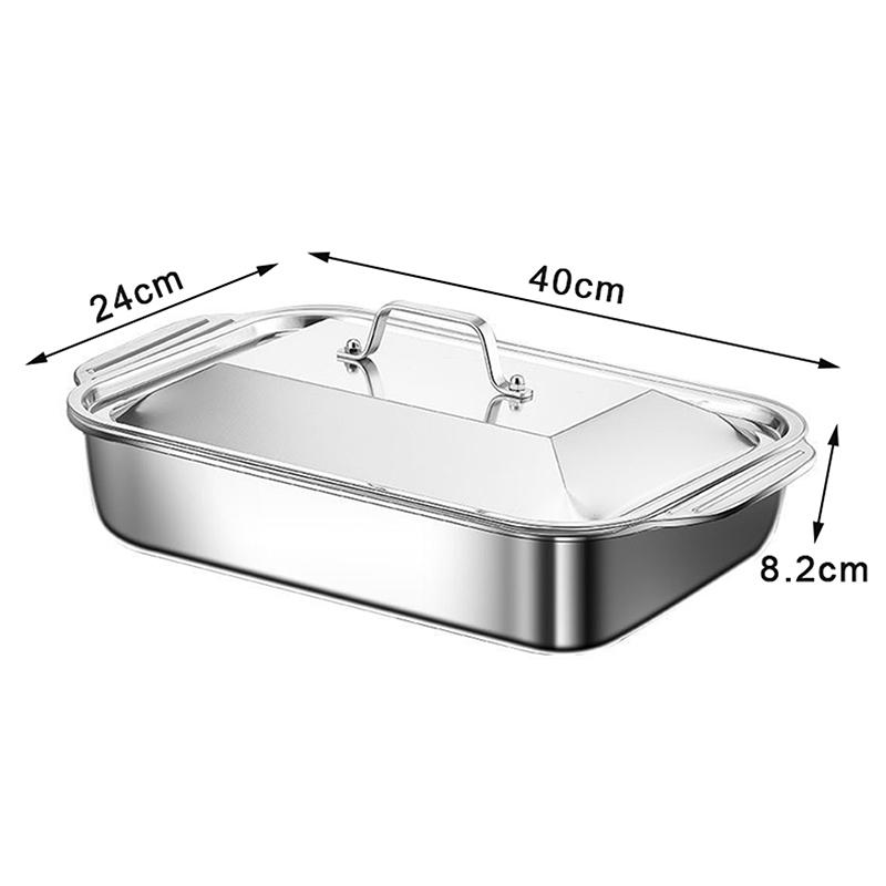 Stainless Steel Baking Pan With Lids Deep Dish For Fish/Pasta/Grilling Oven & Dishwasher Safe Cookware