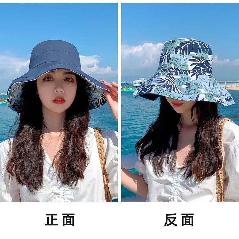 Reversible Foldable Cotton Sun Hat For Women Summer Wide Brim Uv Protection Panama Beach Bucket Hat Ladies Girls Outdoor Sea Hat