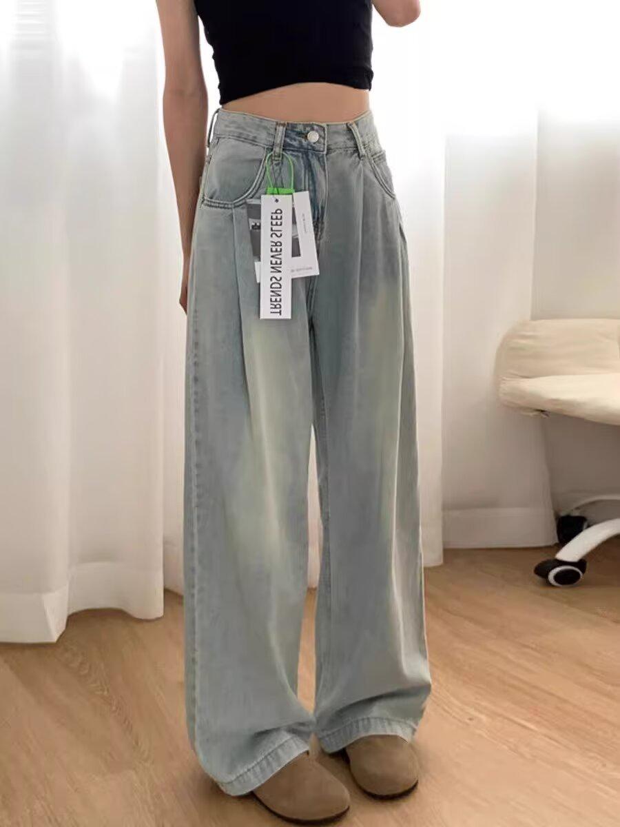 

Женские ретро джинсы с высокой талией и широкими штанинами с эффектом потертости - Свободные, Повседневные, Стройнящие, Дизайн длиной до пола 5XL синий