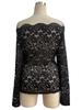 Women Fan Trim Off Shoulder Lace Top Single Layer Long Sleeve Slim Casual Daily Wear