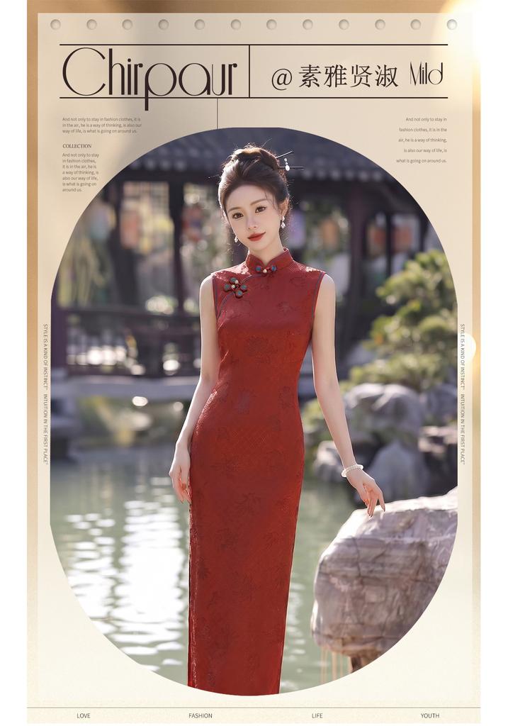 Bridal toasting dress cheongsam 1011 new burgundy sleeveless new Chinese engagement daily dress women spring summer