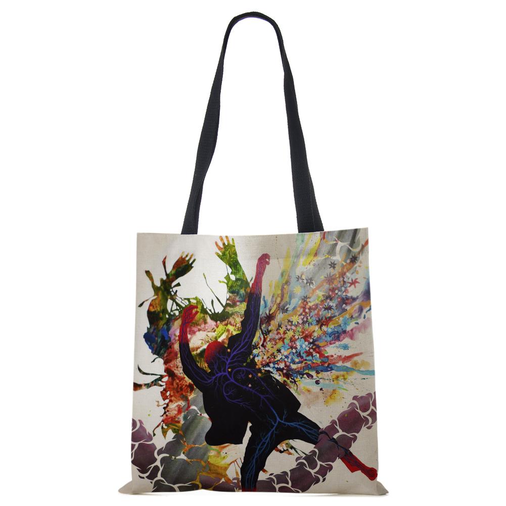 Painted Abstract Print Casual Shoulder Bag Women Shopping Reusable Tote Bag 2022 Harajuku Canvas Travel School Beach Handbag