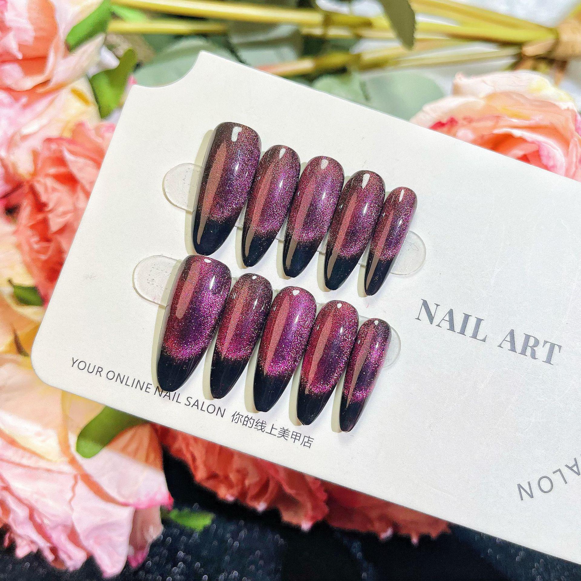 

Носимый набор для ногтей Aurora Cat Eye - Дизайн «Звездное небо», Длинный европейский/американский стиль, Отбеливание светотерапией. Medium