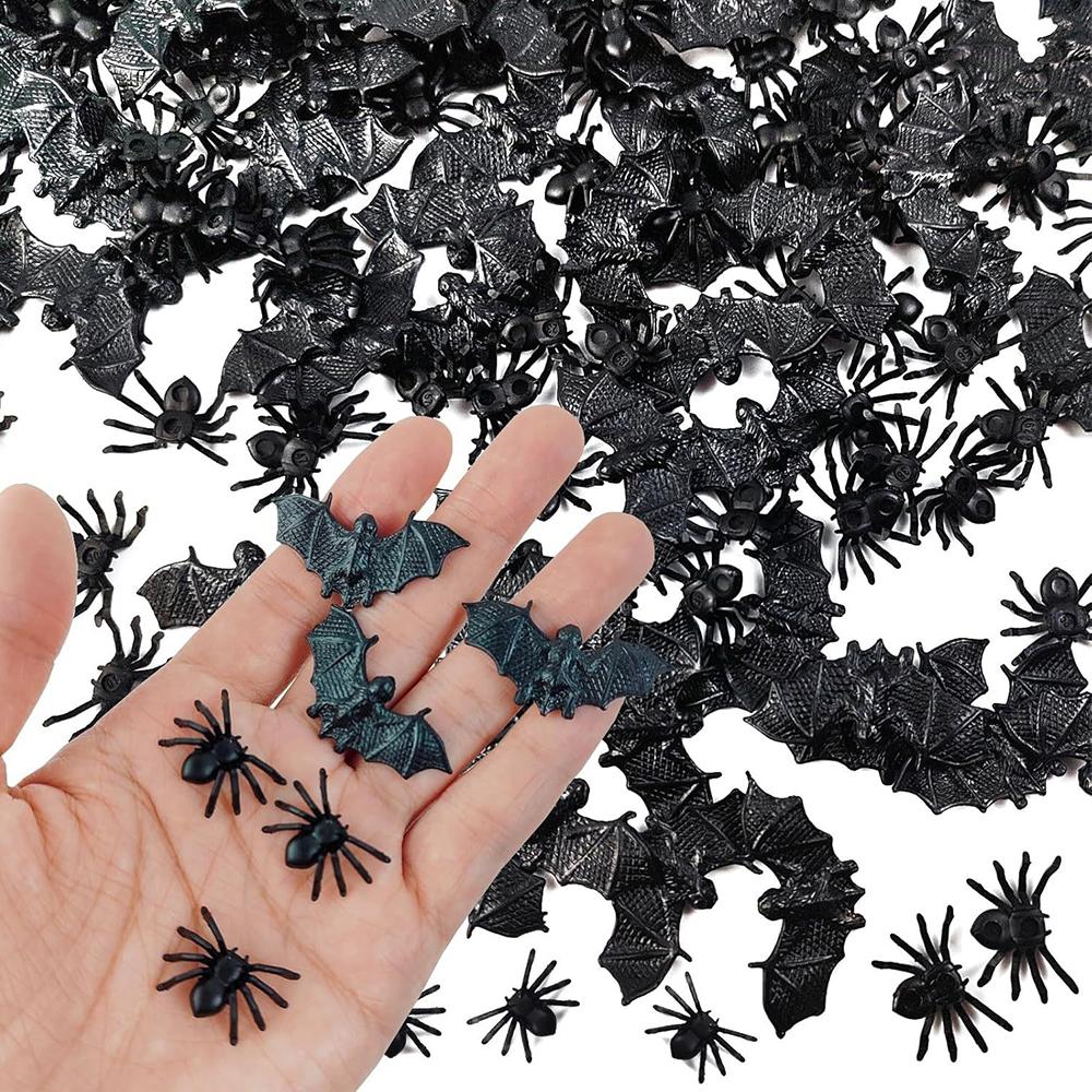 300Pcs Plastic Bats Spiders Halloween Mini Bats And Fake Spiders For Decorations