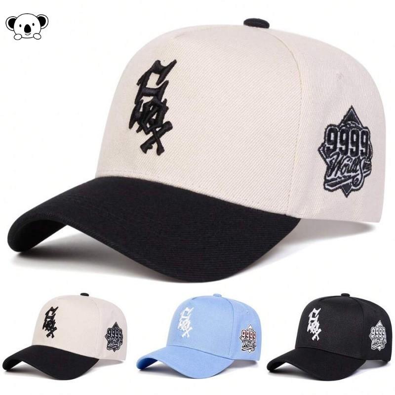 Vintage Embroidered Linen Baseball Cap Men Women Flat Top Wide Brim Unisex Hat