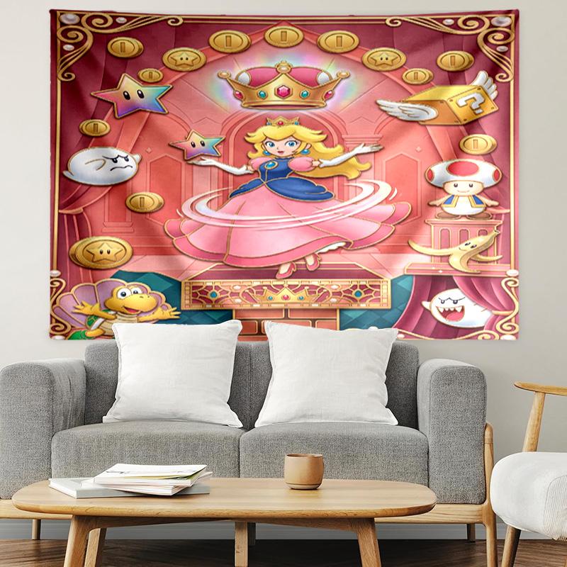 Princess Peach Toadstool Print Tapestry, Lightweight Wall Hanging, for Bedroom, Dorm, Living Room, Home Art Decor, Birthday Christmas Gift for Friends