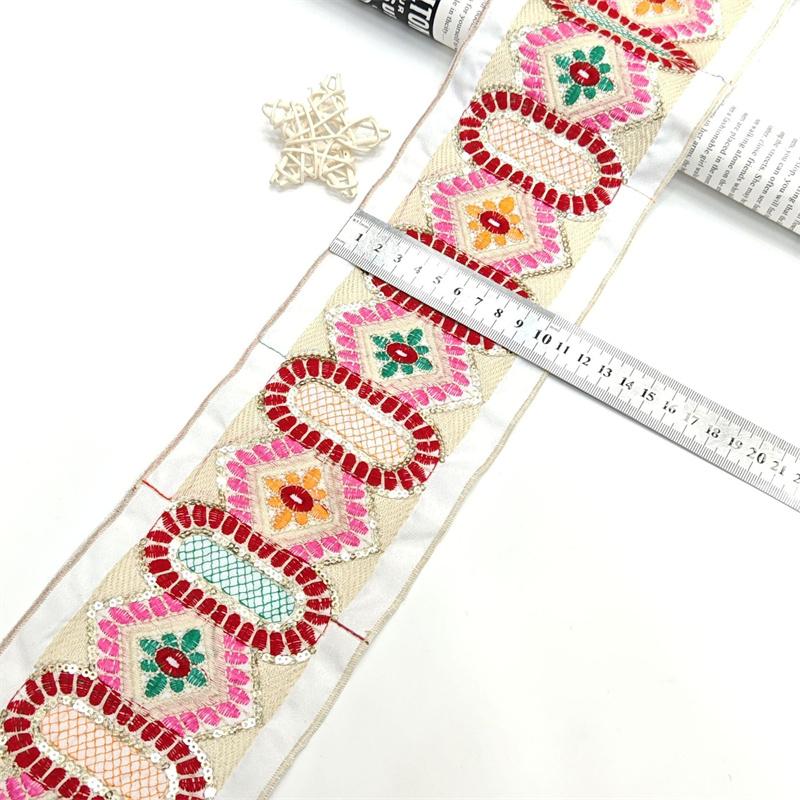 1 Yards Handmade Bohemian Lace Trim Vintage Sequined Ribbon Edging Sewing Supplies