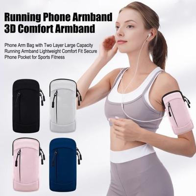 Phone Arm Bag with Two Layer Large Capacity Running Armband Lightweight Comfort Fit Secure Phone Pocket for Sports Fitness