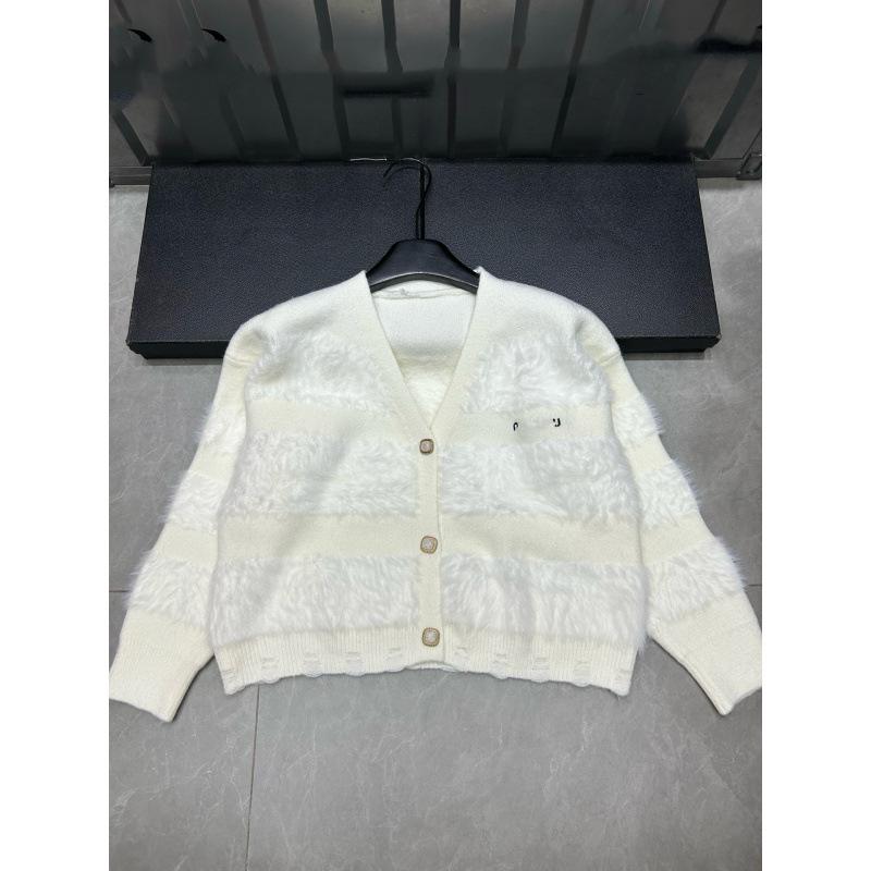 Miu Style 2025 Embroidered Mink Fur Knit Cardigan - Winter Loose Fit, Age-Reducing Versatile Outerwear