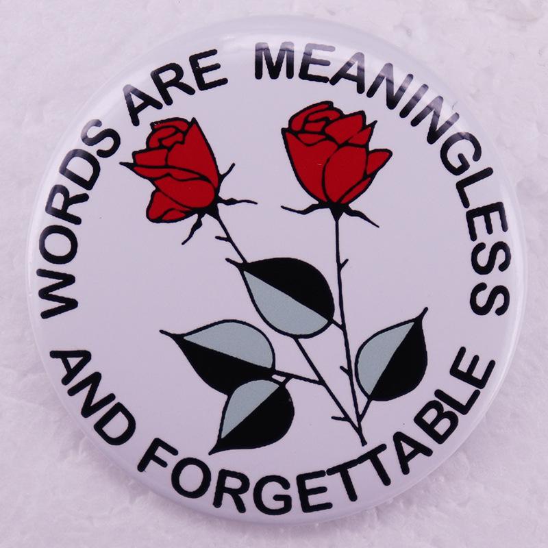 Red Rose Brooch Badge with Famous Quote
