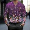 Chemise pour homme à col Base violette Imprimé floral mélangé coloré Manches longues Boutonnée Haut