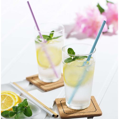 Idea Sekikawa Aluminum Cool Straws, Short, Set of 2, Blue, with Cleaning Brush, Made In Japan