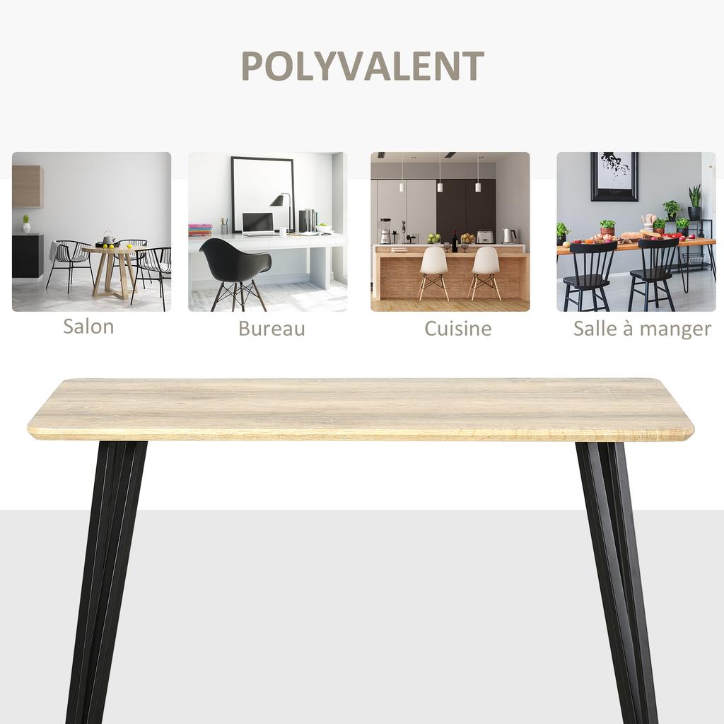 Industrial Design Dining Table Large Top dim. 120L x 60W x 75H cm Black Metal Hairpin Legs MDF Light Oak Look