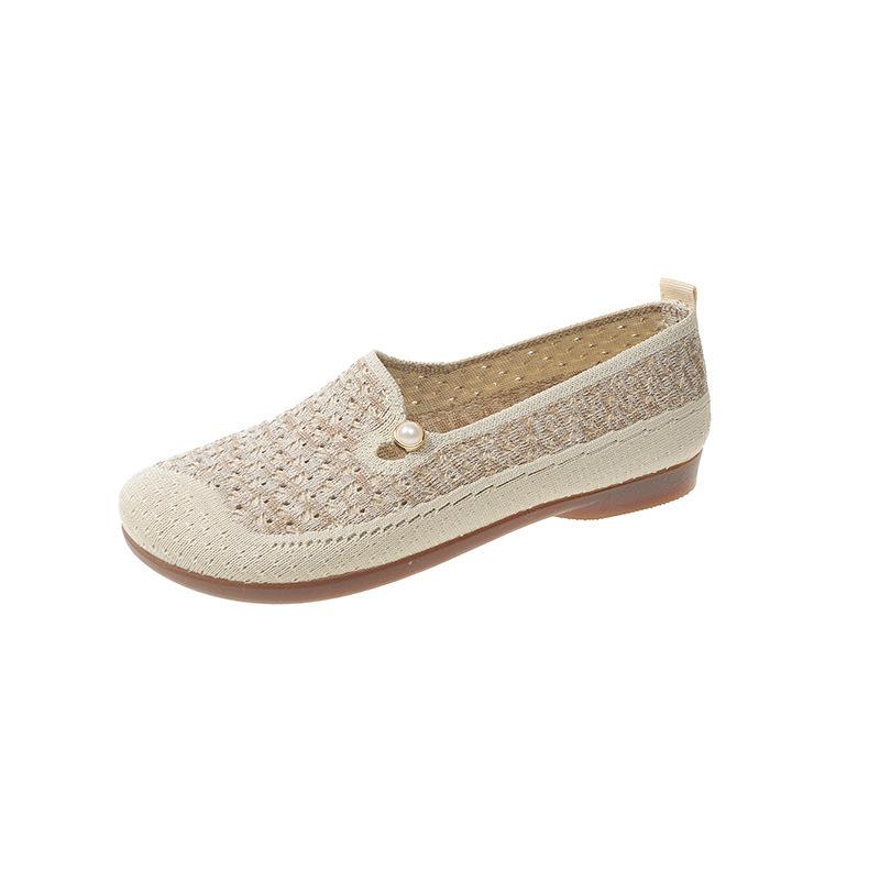 Summer New Cloth Shoes Women's Breathable Hollow Mesh Shoes Soft Sole Middle-aged and Elderly Mother Shoes Shallow Casual Shoes Crochet