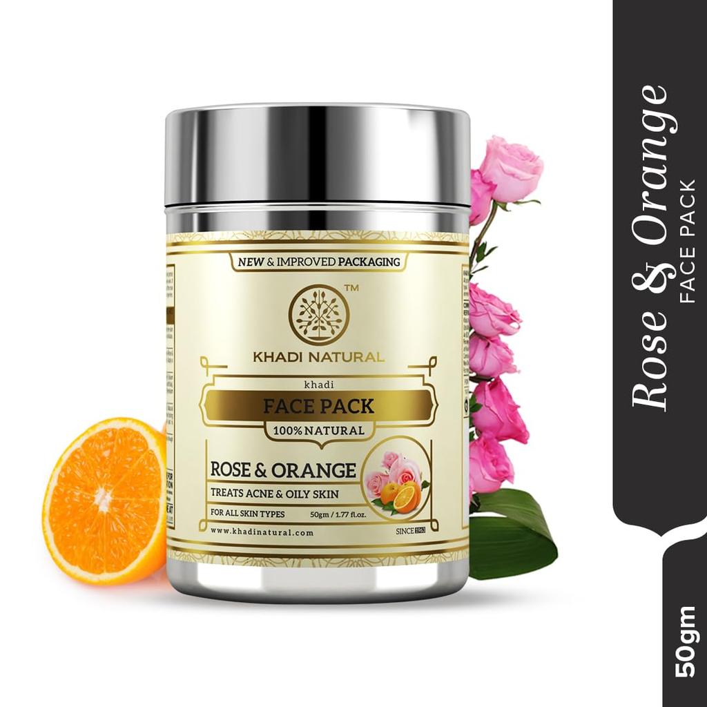 Khadi Natural Ayurvedic Rose & Orange Face Pack 50 G For Glowing Skin, Exfoliating Care For All Skin Types