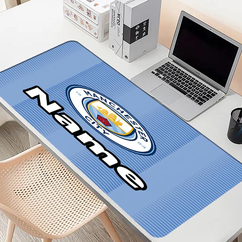 Custom Name Personalized Manchester City FC Pattern Mousepad, Laptop PC Desk Mat, Decorative Desk Mat for Home Keyboard Pad Gift