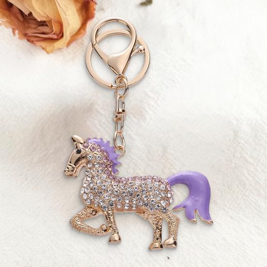 Keychain Pendant Chinese Style Rhinestones Inlaid 3D Chinese Zodiac Horse Design Key Chain Metal Charm Bags Keyring