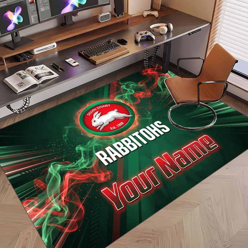 Custom Rug South Sydney Rabbitohs Pattern Print Name Text Soft Non‑Slip Floor Carpet for Home Indoor Decoration