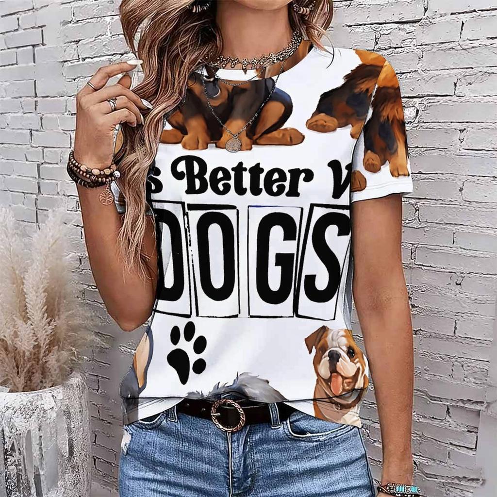 Fashion Women Retro Plush Animal Patterns Print T Shirt Funny Casual O-neck Short Sleeves T-shirt Summer Female Tee Shirt