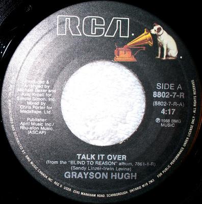 Disque 7 pouces GRAYSON HUGH - Talk It Over 88027R RCA 1988 Canada Pop Occasion
