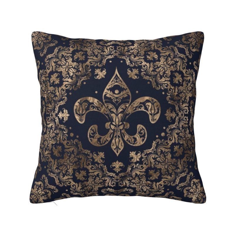 Custom Gold Fleur De Lis Design On A Pink Background Cushion Covers Luxury Sacred Flower Velvet Nordic Throw Pillow Case
