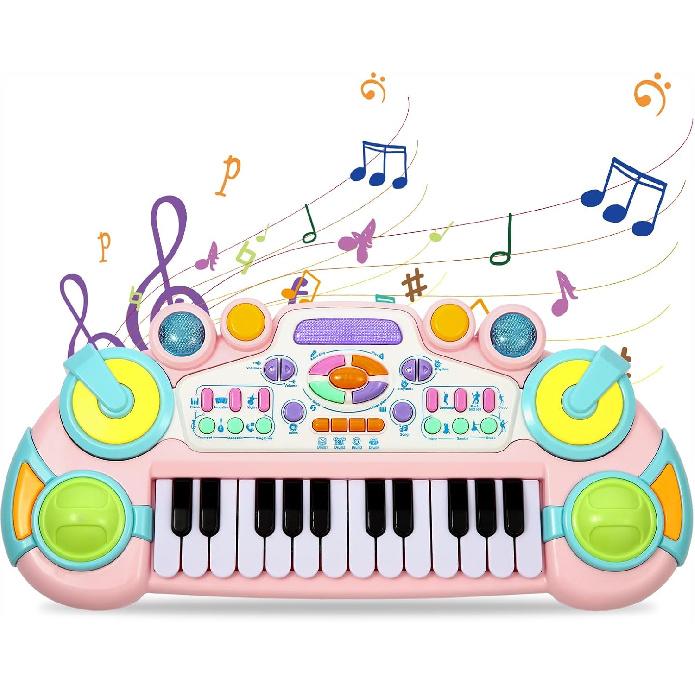 Toddler Piano Toy Keyboard, 24 Keys Toy Piano for Baby, Multifunctional Baby Piano Girl Toys Kids Piano Keyboard Toy for Toddlers, Birthday Gifts for