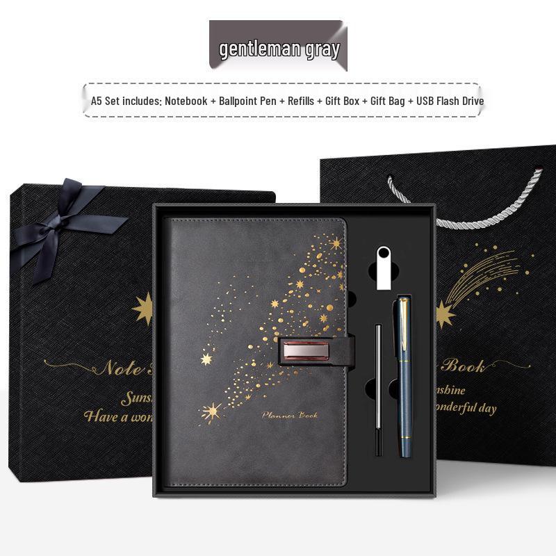 Set de regalo de cuaderno Star Double Line 2026: Libro de registro de reuniones de negocios y oficina de mayor grosor