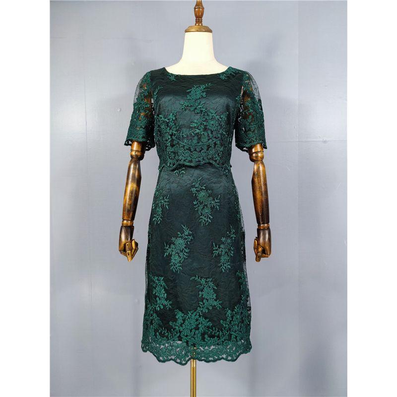 

Export Orders, High Quality, Work Clothing Green Embroidery Lace Fake Two Pieces Short Sleeve, Work Work Clothing Ol White Dress Green 2XL(12)