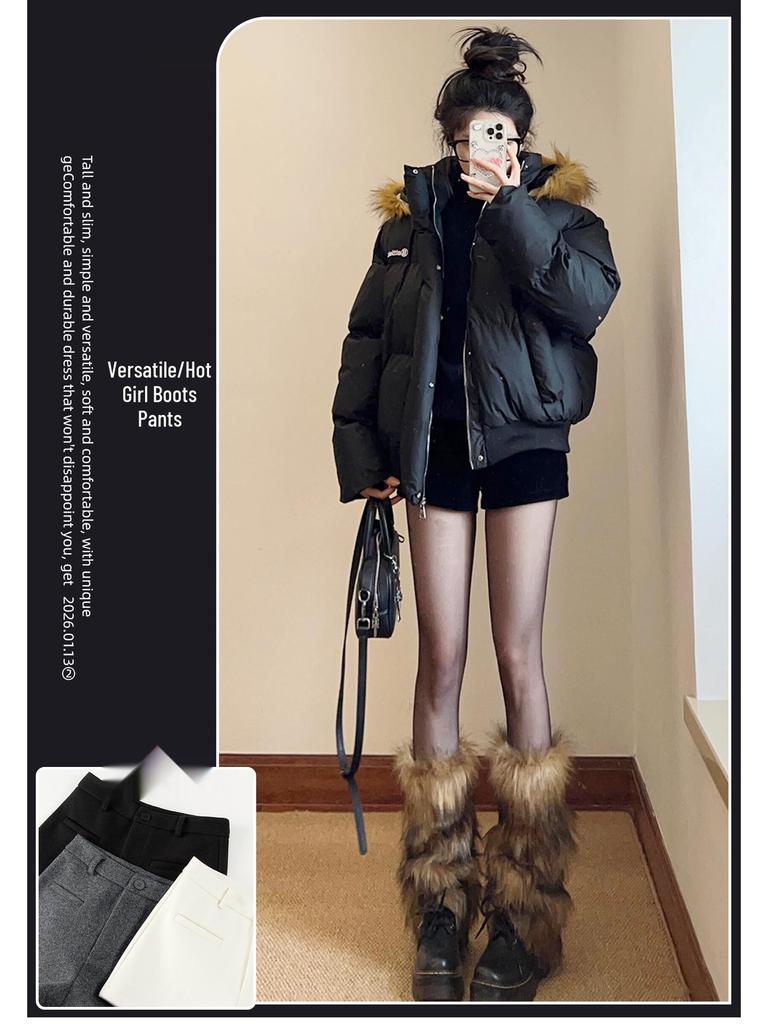 Black Woolen A-Line High Waist Korean Style Women's Bootcut Shorts for Autumn/Winter