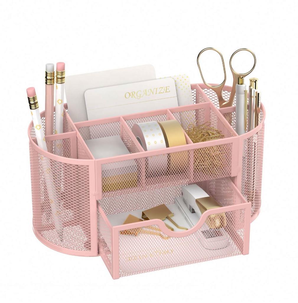 Mesh Desk Organizer Desk Accessories & Workspace Organizers with Drawers Pencil Holder for Desk with 9 Compartments