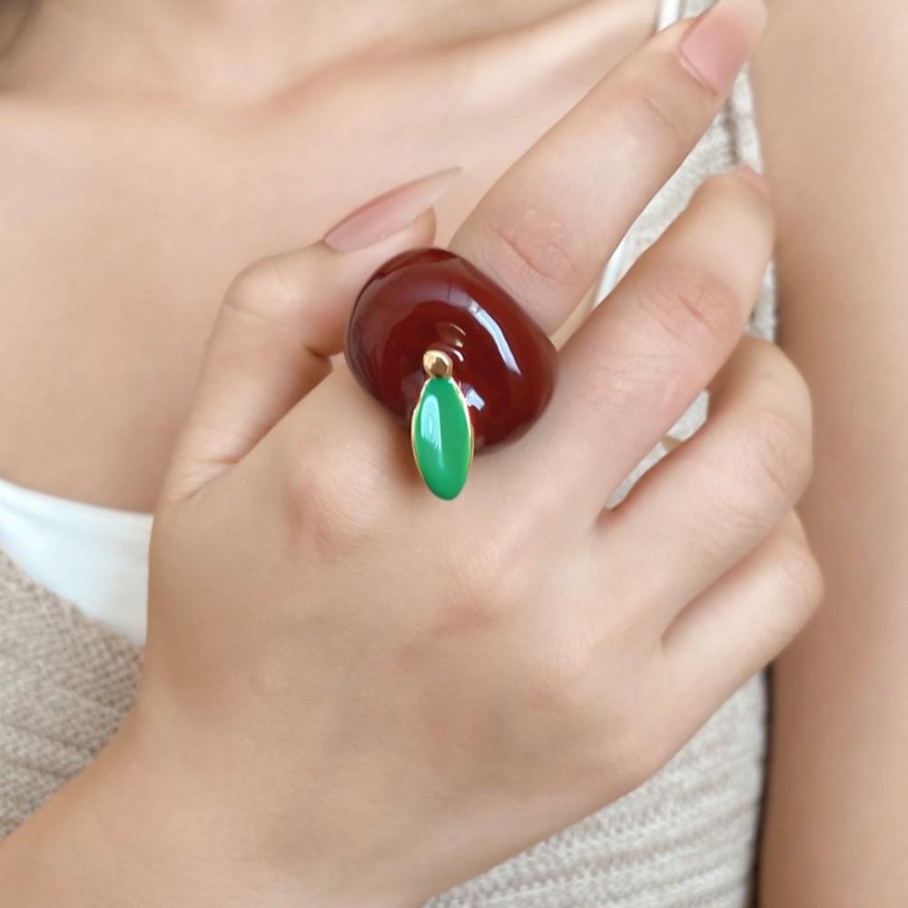 Metal Enamel Fruit Ring Minimalist Vintage Ring Personality Geometric Fruit Ring Party