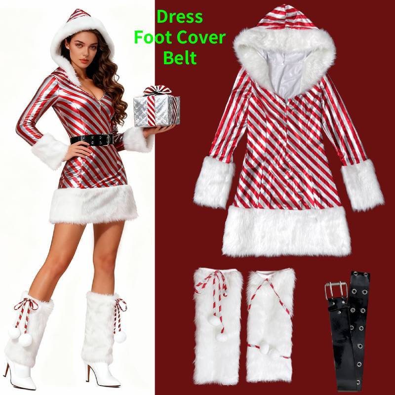 

Winter Glamorous Christmas Dress With Reflective Finish And Hood For Women Party Outfit M