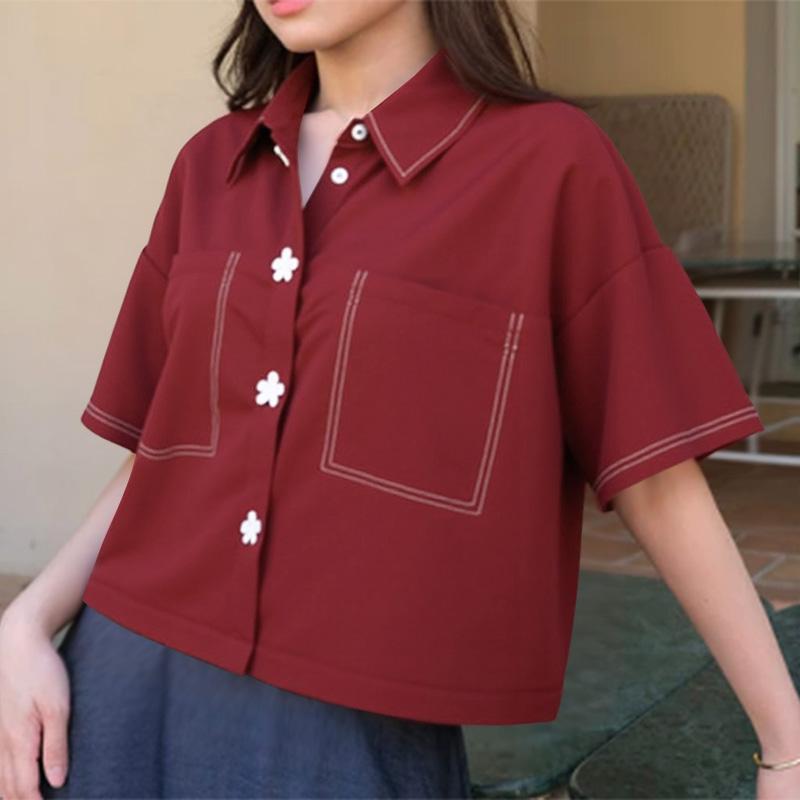 

ZANZEA Женская свободная повседневная блузка с отложным воротником и коротким рукавом S