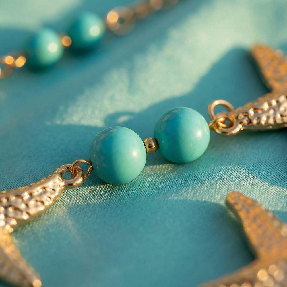 Elegant Starfish Waist Chain Gold Beads Belly Chains Sea Star Imitation Pearl Body Chain  Party