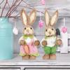 Artificial Bunny Statues Crafts with Clothes Standing Straw Easter Rabbit Decor for Desktop Gifts