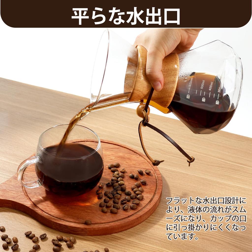 FGIUKC Coffee Server, Heat-Resistant Glass Coffee Dripper with Stainless Steel Filter and Double-Layer Mesh, Reusable, Microwaveable, 600ml Capacity,