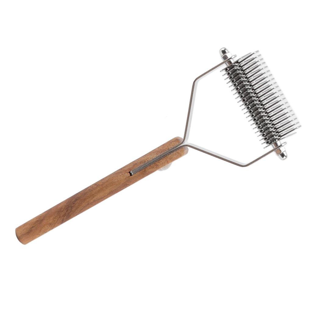 Haustier-Unterfellrechen, Knotenentfernung, zweireihig, Holzgriff, Hundehaarbürste für die Fellpflege von Katzen und Welpen