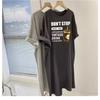 Korean version short-sleeved dress women's summer large size loose medium and long knee T-shirt skirt versatile casual split-ended long dress