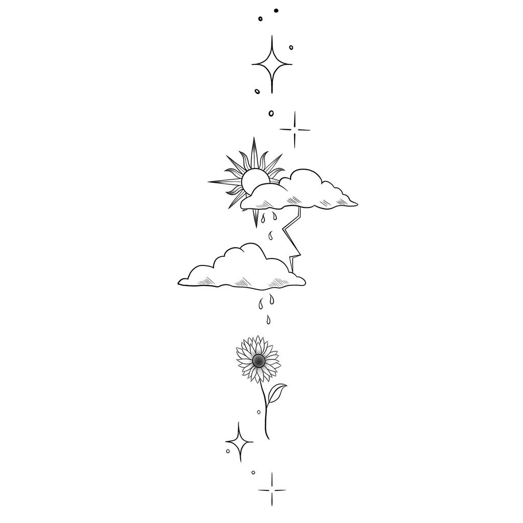 Advanced Sense Domineering Personality Thorn Totem Ribbon Sun Moon Stars Flower Lines Tattoo Sticker