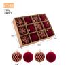 6cm Burgundy Flocked Christmas Baubles with Gold Glitter, 48Pcs Gift Box, 4 Patterns Xmas Tree Hanging Ornaments