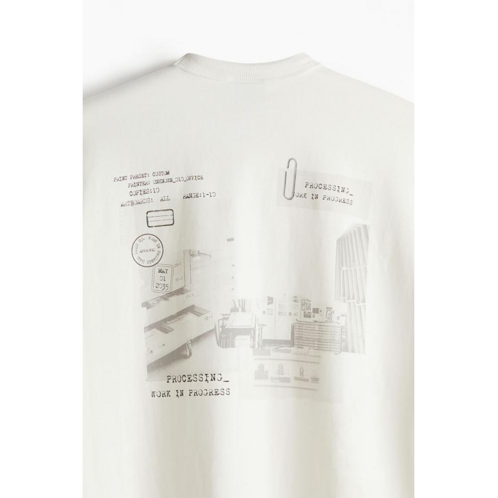 H M Loose FiT PrinTed T sHirT wHiTe