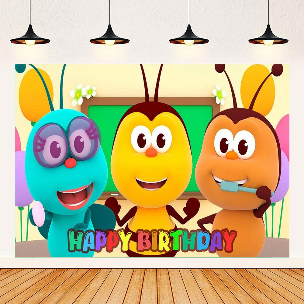Cartoon Photo Backgrounds Bichi Kids 1st Birthday Party Baby Shower Decoration Rainbow Ant Doll Friends Photo Background